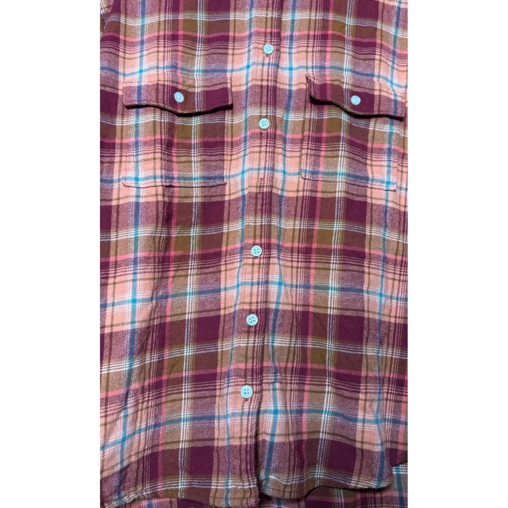 Old Navy Flannel Shirt Women Large Burgundy Orange Plaid Boyfriend Shirt - Picture 3 of 7